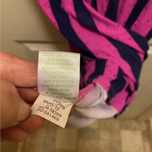 Lilly Pulitzer Scoop Neck Evelyn Dress Pink & Navy Stripes w/ Polka Dots Sz S - Picture 7 of 15